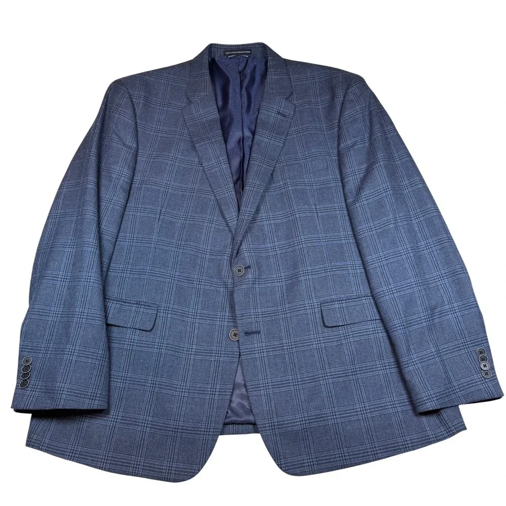 Tommy Hilfiger Mens Blue Glen‎ Plaid Blazer Jacket Sport Coat R48 W000896